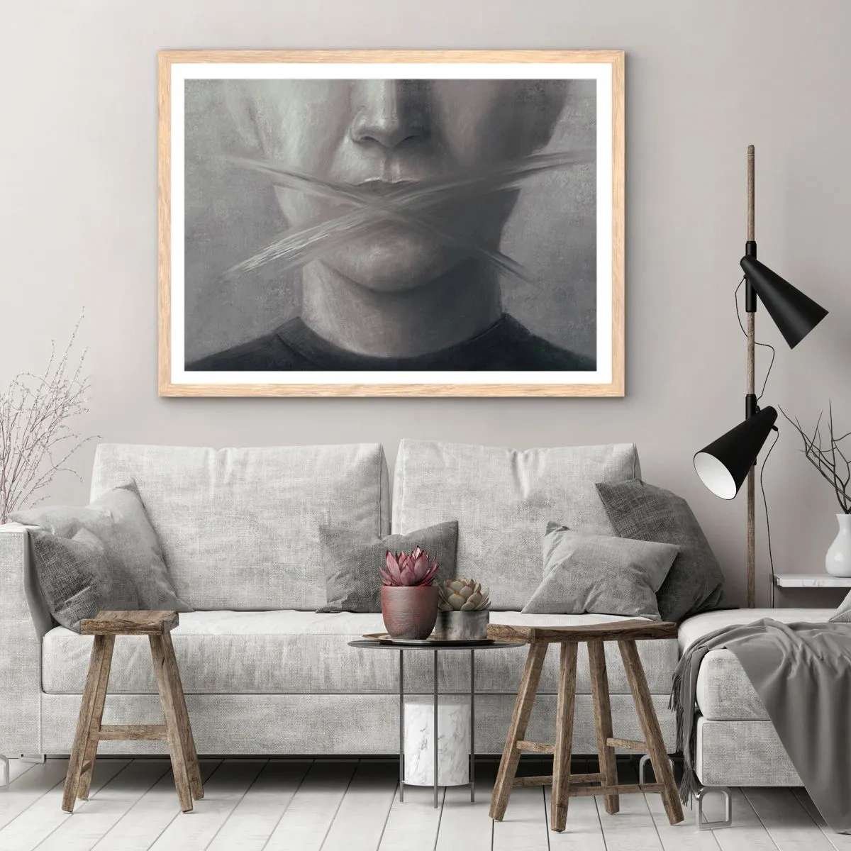 Póster en marco roble claro - Ni una palabra - 100x70 cm