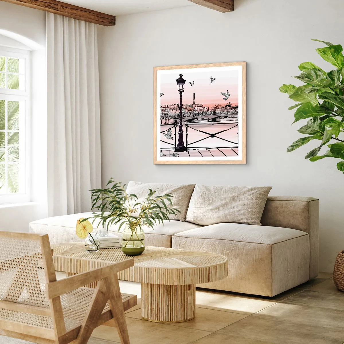 Póster en marco roble claro - Sobre los tejados de París - 40x40 cm