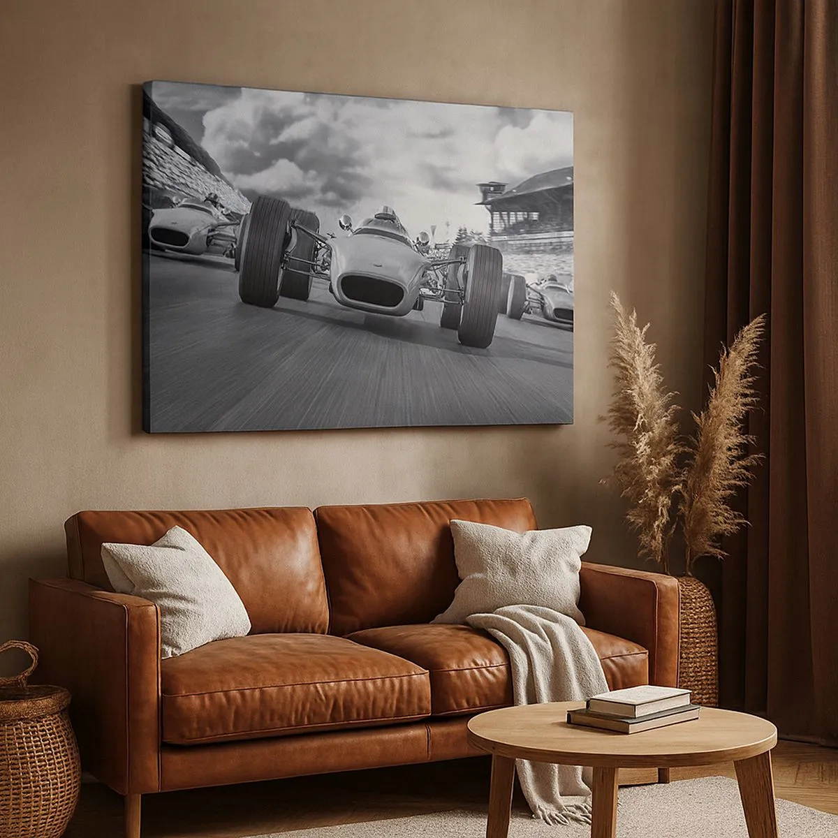 Cuadro sobre lienzo - Impresión de Imagen - Carrera de coches clásicos en movimiento - 70x50cm - ¡Hay poder! - Decoración de pared moderna para salón y dormitorio ARTTOR