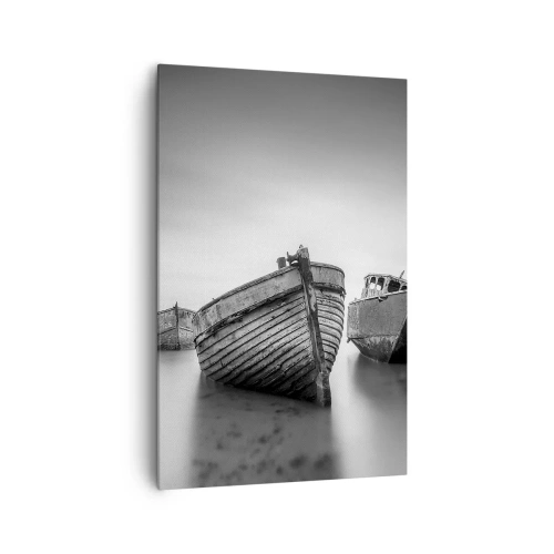 Cuadro sobre lienzo - Impresión de Imagen - Barcos abandonados en aguas tranquilas - 80x120cm - Ahora solo quedan los recuerdos... - Decoración de pared moderna para salón y dormitorio ARTTOR