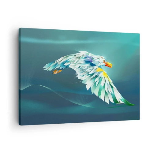 Cuadro sobre lienzo - Impresión de Imagen - Águila abstracta en vuelo contra un cielo turquesa - 70x50cm - El poder del vuelo del águila - Decoración de pared moderna para salón y dormitorio ARTTOR