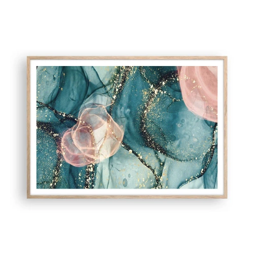 Póster en marco roble claro - Seda azul, tul rosa - 100x70 cm