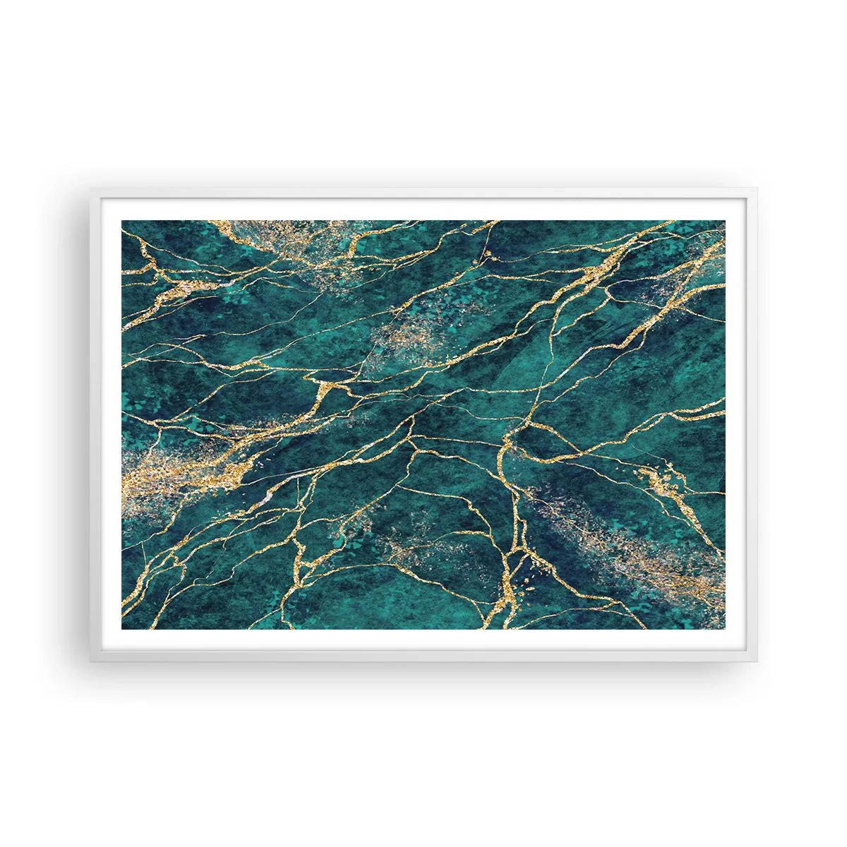 Póster en marco blanco - Riachuelos de oro - 100x70 cm
