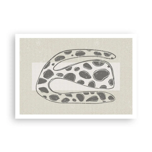 Póster - Patrón orgánico abstracto en tonos de gris - 100x70cm - Una criatura extraña - Decoración de pared moderna para salón y dormitorio ARTTOR