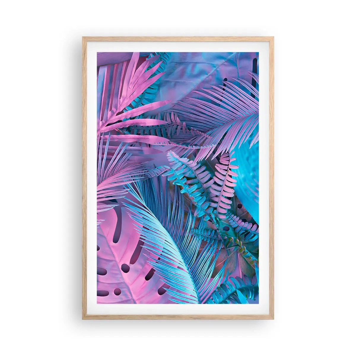 Póster en marco roble claro - Trópicos en rosa y azul - 61x91 cm