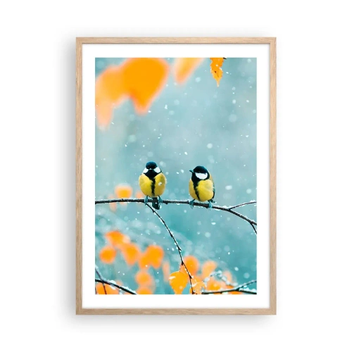 Póster en marco roble claro - Cotilleo de pájaros - 50x70 cm