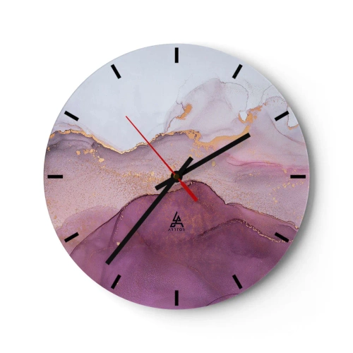 Reloj de pared - Reloj de vidrio - Ondas abstractas en tonos lila, morado y dorado. - 30x30cm - Olas de lila y púrpura - Decoración de pared moderna para salón, cocina y dormitorio ARTTOR