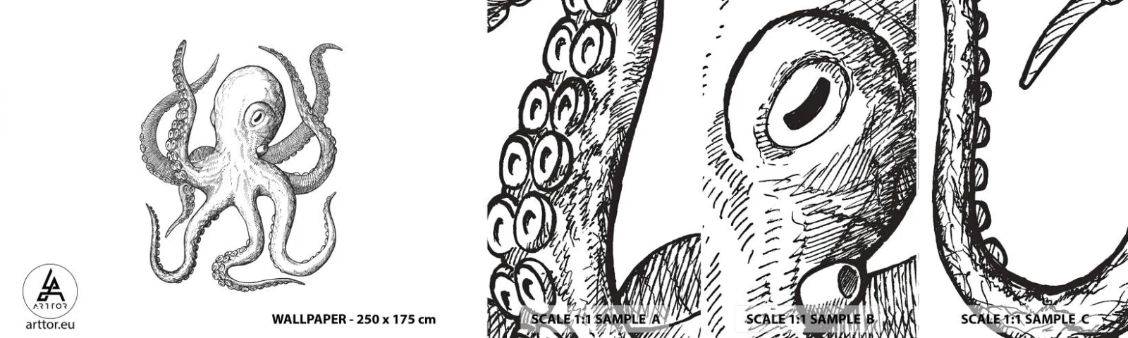 Muestra De Fotomural Standard Eco - Bailando con olas - Pulpo, Dibujo, Playa - 100x30 cm