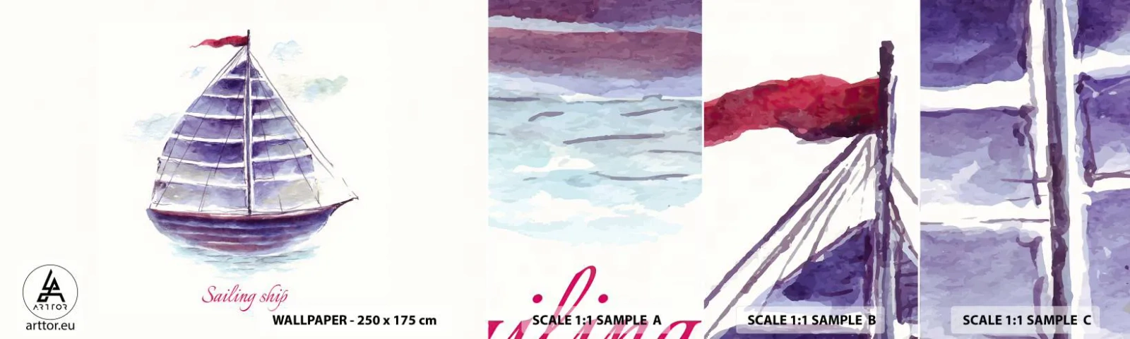 Muestra De Fotomural Standard Eco - Velas izadas y aguas tranquilas - Velero, Playa, Mar - 100x30 cm