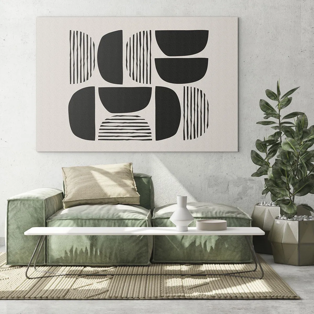 Cuadro sobre vidrio - Impresiones sobre Vidrio - Composición abstracta de formas geométricas con líneas. - 70x50cm - Arreglos a medias - Decoración de pared moderna para salón y dormitorio ARTTOR