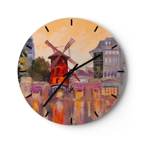 Reloj de pared - Reloj de vidrio - Iconos parisinos - Moulin Rouge - 40x40 cm