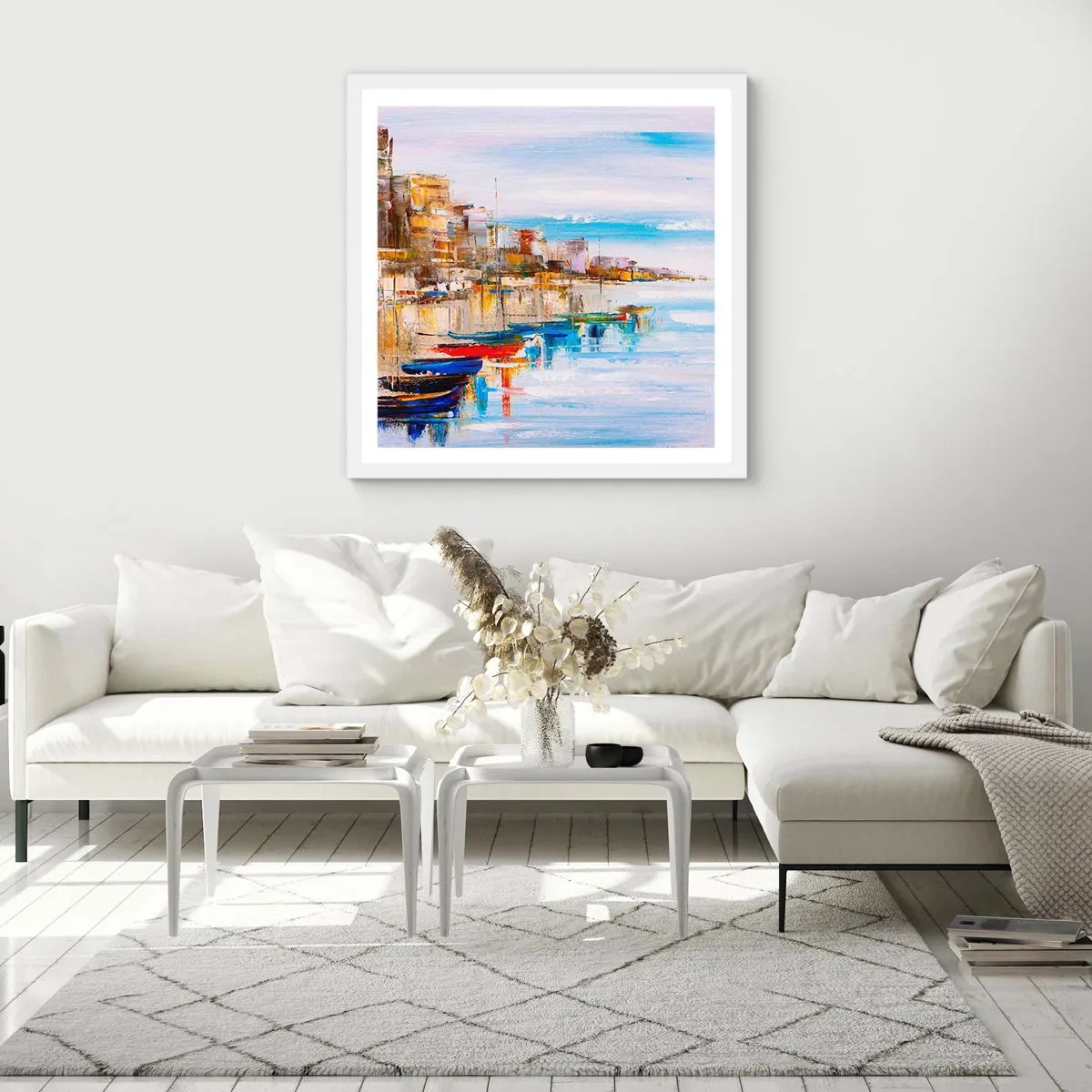 Póster en marco blanco - Puerto urbano multicolor - 60x60 cm