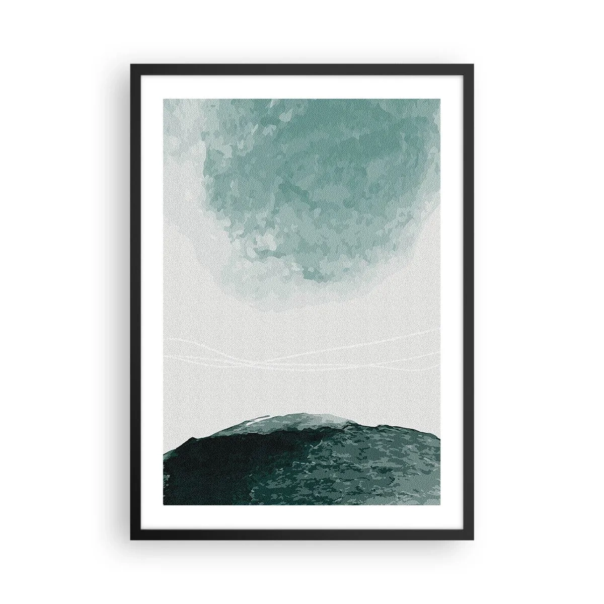 Póster en marco negro - Paisaje abstracto en tonos verdes y blancos. - 50x70cm - Un encuentro con la niebla - Decoración de pared moderna para salón y dormitorio ARTTOR