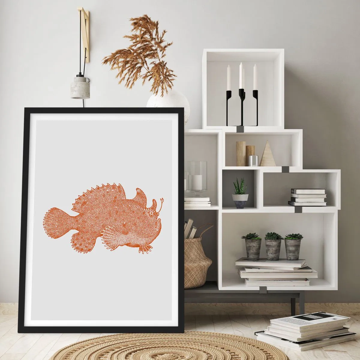 Póster en marco negro - Ilustración detallada de un pez de aguas profundas - 50x70cm - Y sin embargo, un simple pez - Decoración de pared moderna para salón y dormitorio ARTTOR