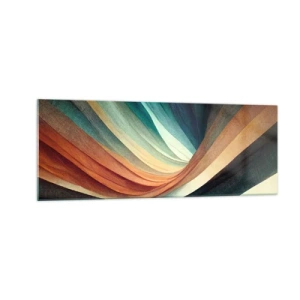 Cuadro sobre vidrio - Impresiones sobre Vidrio - Ondas abstractas en tonos cálidos y fríos. - 140x50cm - Tejido de colores - Decoración de pared moderna para salón y dormitorio ARTTOR