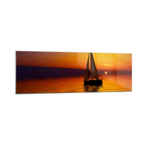 Cuadro sobre vidrio - Impresiones sobre Vidrio - Un velero en un mar tranquilo al atardecer. - 160x50cm - Qué tranquilo el anochecer… - Decoración de pared moderna para salón y dormitorio ARTTOR