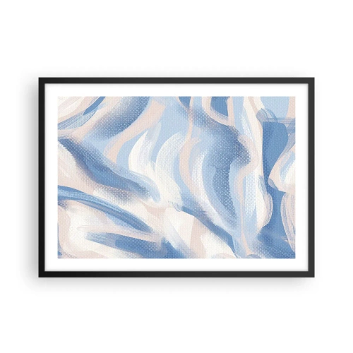 Póster en marco negro - Pinceladas abstractas en tonos azules y beige - 70x50cm - Ondas azules - Decoración de pared moderna para salón y dormitorio ARTTOR
