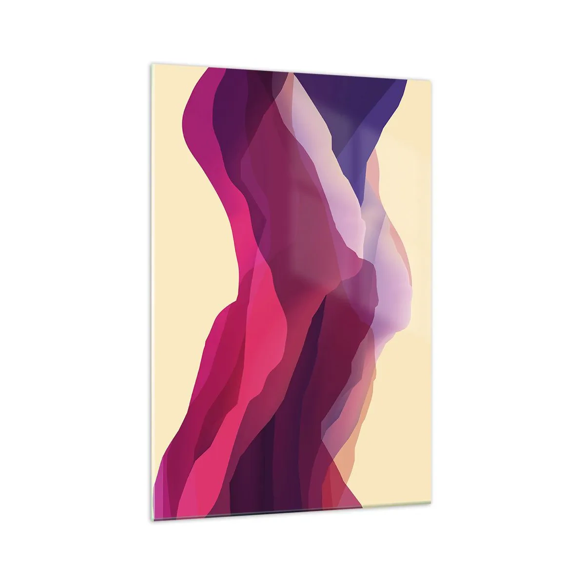 Cuadro sobre vidrio - Impresiones sobre Vidrio - Ondas abstractas en tonos morados y rosas sobre un fondo claro. - 70x100cm - Ondas púrpuras - Decoración de pared moderna para salón y dormitorio ARTTOR