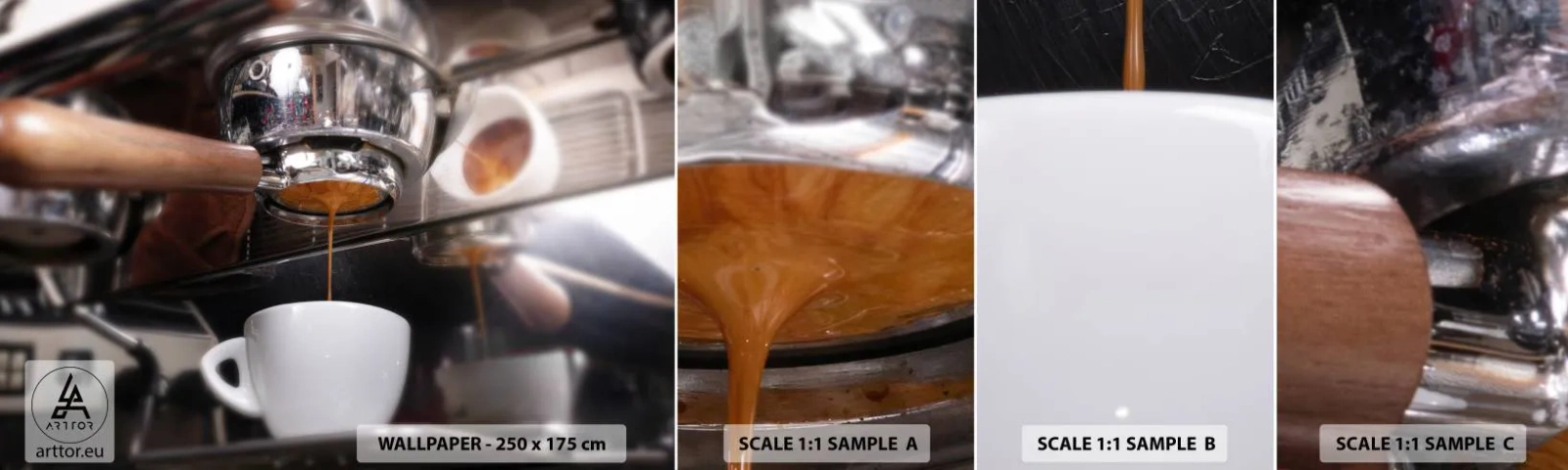 Muestra De Fotomural Standard Eco - El mejor momento del día - Café, Maquina de cafe, Barista - 100x30 cm