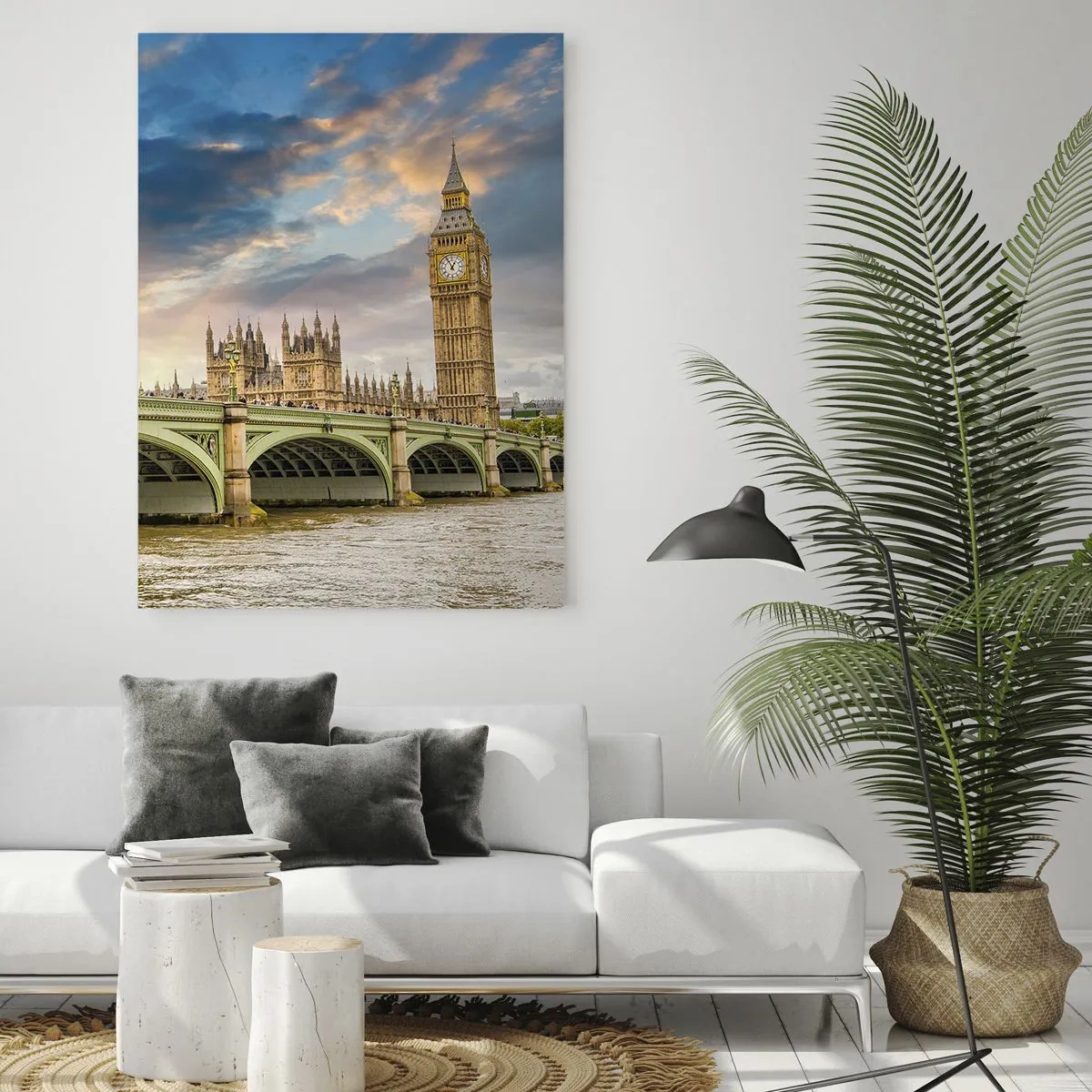 Cuadro sobre vidrio - Impresiones sobre Vidrio - El Big Ben y el puente de Westminster contra el cielo al anochecer - 70x100cm - El tiempo se detuvo en el Imperio - Decoración de pared moderna para salón y dormitorio ARTTOR