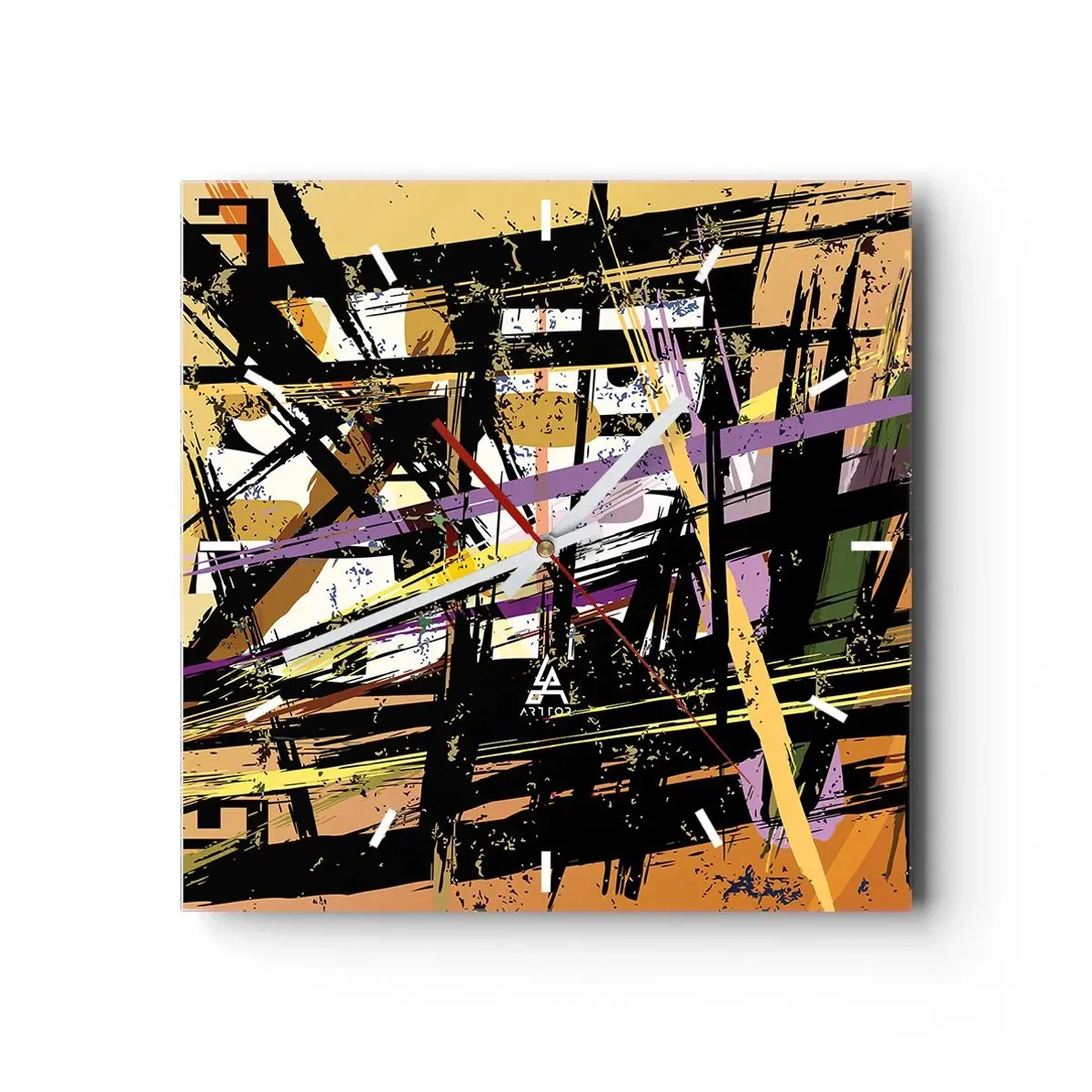 Reloj de pared - Reloj de vidrio - Líneas y formas abstractas sobre un fondo beige - 30x30cm - Corte afilado - Decoración de pared moderna para salón y dormitorio ARTTOR