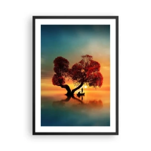 Póster en marco negro - Árbol en forma de corazón al atardecer - 50x70cm - La lejanía y el silencio del mundo - Decoración de pared moderna para salón y dormitorio ARTTOR