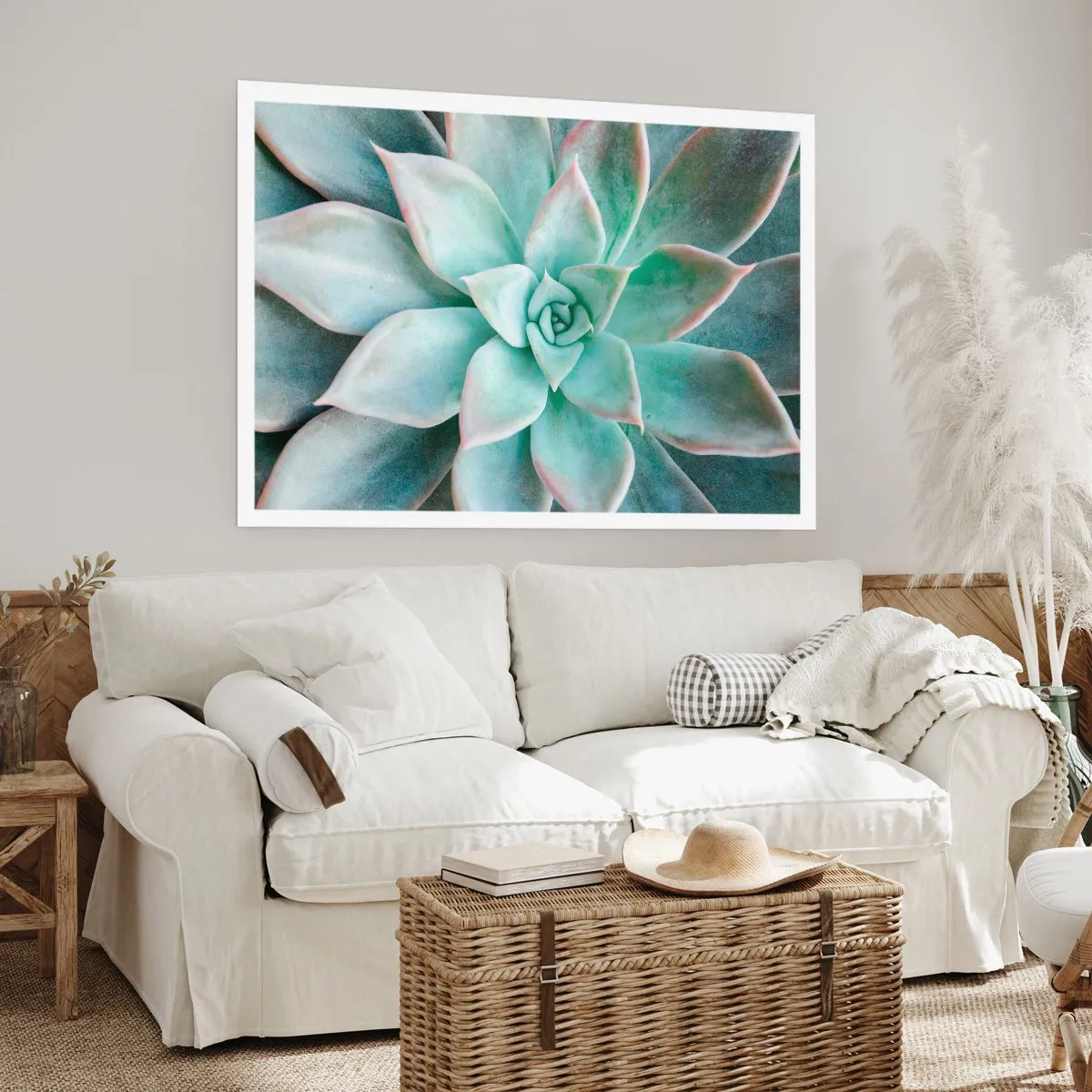 Póster - Primer plano de una suculenta verde - 100x70cm - El corazón del desierto - Decoración de pared moderna para salón y dormitorio ARTTOR