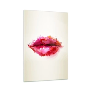 Cuadro sobre vidrio - Impresiones sobre Vidrio - Motivo abstracto de labios en tonos rosa y rojo. - 70x100cm - Un tono más rojo - Decoración de pared moderna para salón y dormitorio ARTTOR
