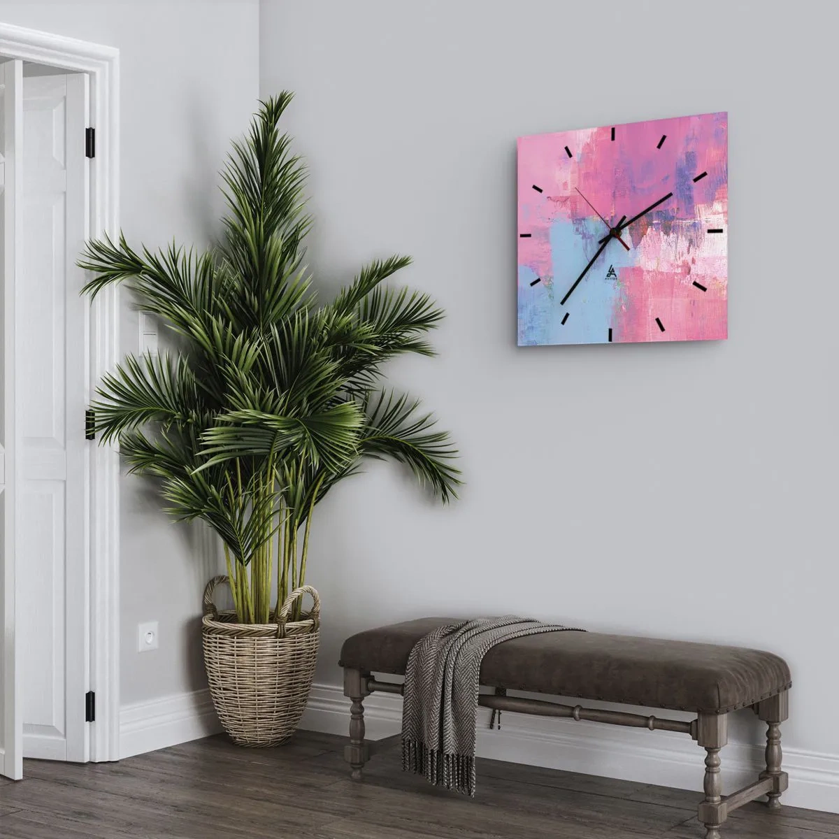 Reloj de pared - Reloj de vidrio - Rosa, azul y una pizca de luz - 30x30 cm