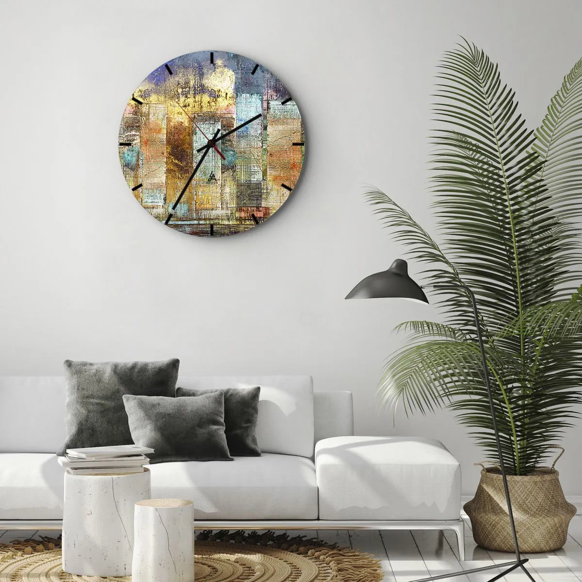 Reloj de pared - Reloj de vidrio - Metrópolis soleada - 40x40 cm