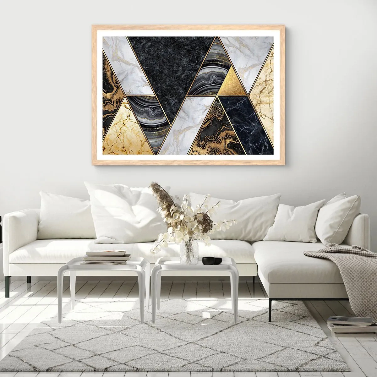 Póster en marco roble claro - Collage de piedras - 50x40 cm