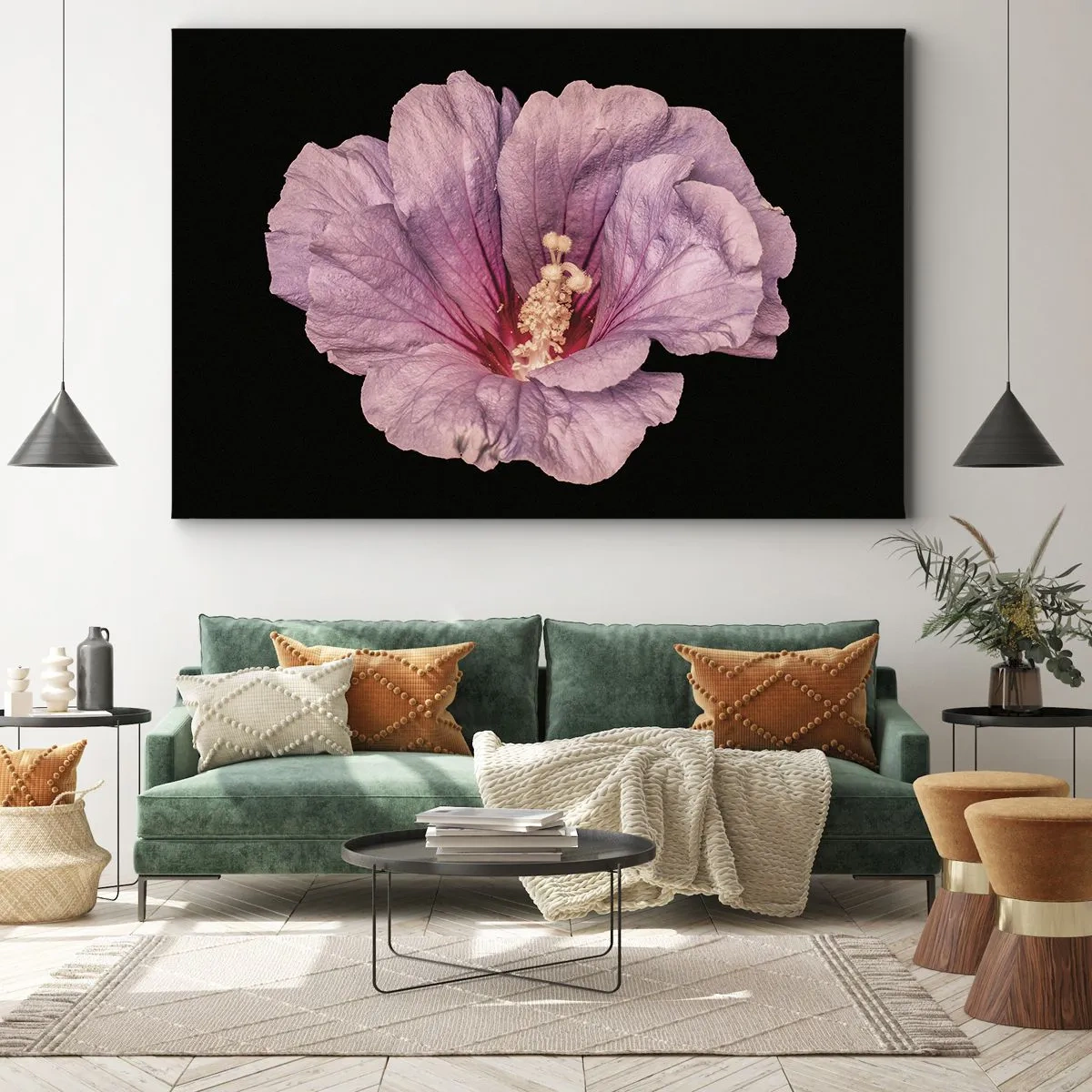 Cuadro sobre lienzo - Impresión de Imagen - Flor rosa sobre fondo negro - 70x50cm - Directo al corazón - Decoración de pared moderna para salón y dormitorio ARTTOR