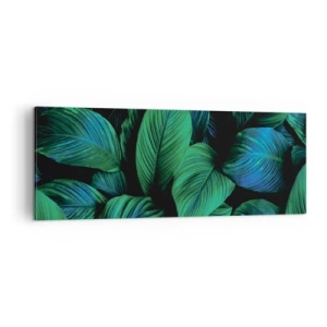 Cuadro sobre lienzo - Impresión de Imagen - Hojas verdes en estilo minimalista. - 140x50cm - En la multitud verde - Decoración de pared moderna para salón y dormitorio ARTTOR