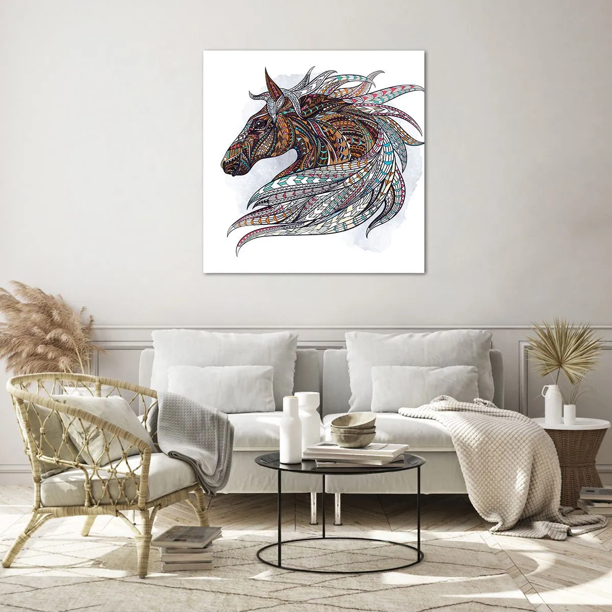 Cuadro sobre vidrio - Impresiones sobre Vidrio - El corcel de un guerrero celta - 40x40 cm