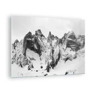Cuadro sobre vidrio - Impresiones sobre Vidrio - Picos de montañas nevados en blanco y negro - 70x50cm - Cresta amenazante - Decoración de pared moderna para salón y dormitorio ARTTOR
