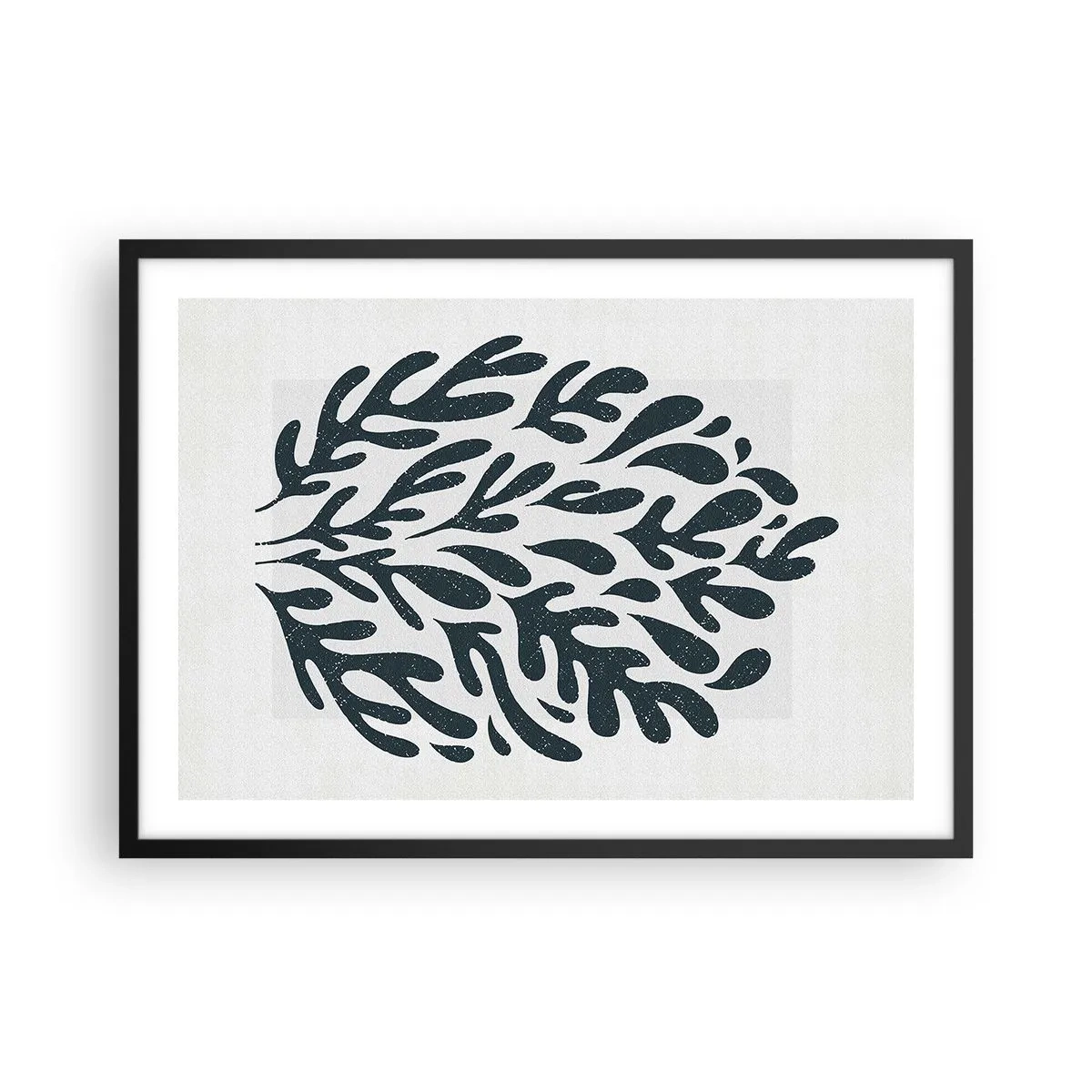 Póster en marco negro - Motivo de hoja abstracta oscura sobre un fondo claro - 70x50cm - Formas de la naturaleza - Decoración de pared moderna para salón y dormitorio ARTTOR