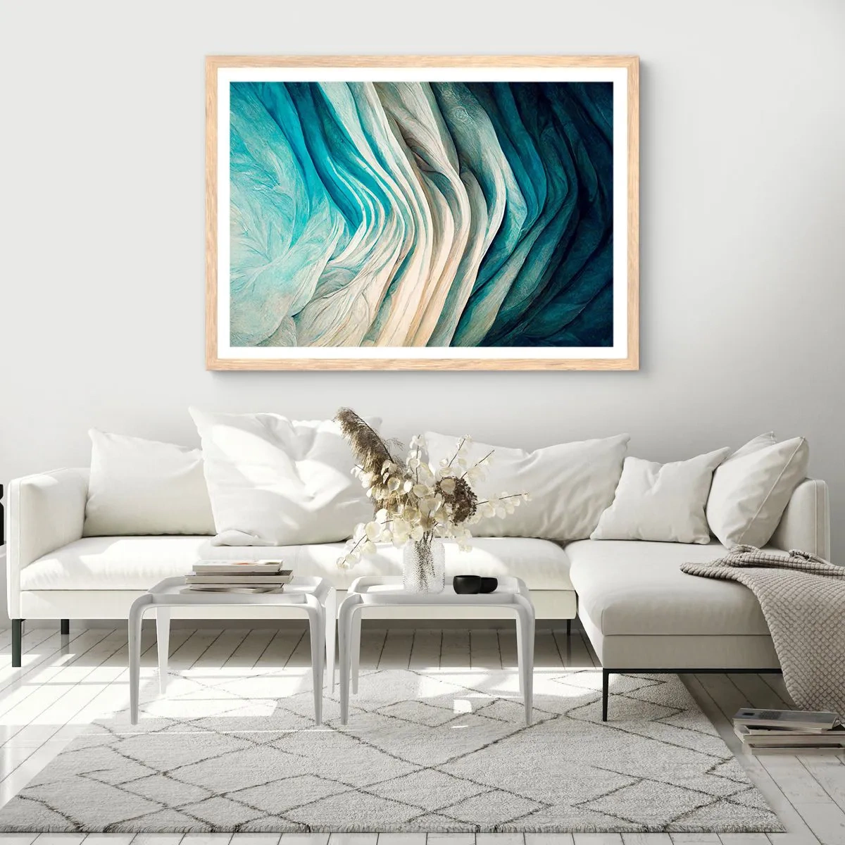 Póster en marco roble claro - Azul insaciable - 50x40 cm