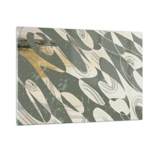Cuadro sobre vidrio - Impresiones sobre Vidrio - Una composición verde y beige con formas orgánicas dinámicas. - 120x80cm - Abstracción rítmica - Decoración de pared moderna para salón y dormitorio ARTTOR