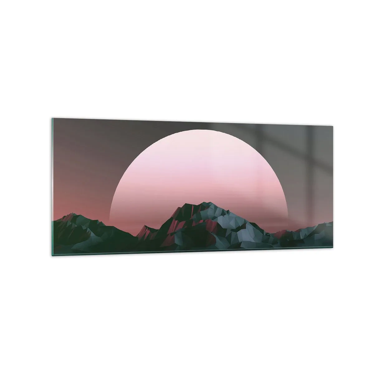 Cuadro sobre vidrio - Impresiones sobre Vidrio - Montañas geométricas con el sol poniente al fondo - 120x50cm - En una galaxia muy muy lejana - Decoración de pared moderna para salón y dormitorio ARTTOR