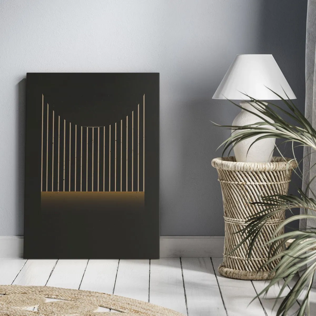 Cuadro sobre lienzo - Impresión de Imagen - Patrón geométrico con rayas sobre fondo oscuro. - 80x120cm - Explorar la oscuridad - Decoración de pared moderna para salón y dormitorio ARTTOR