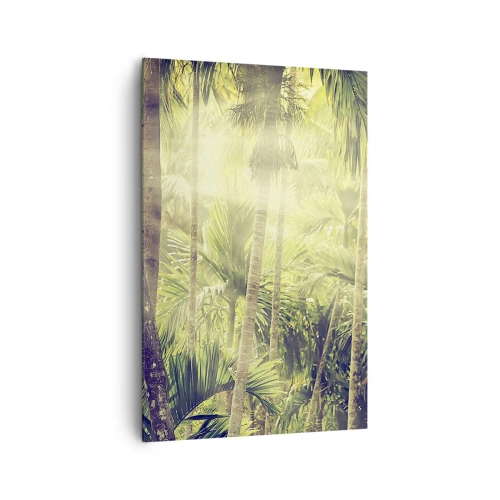 Cuadro sobre lienzo - Impresión de Imagen - Rayos de sol en un bosque tropical de palmeras - 80x120cm - En el cálido verde - Decoración de pared moderna para salón y dormitorio ARTTOR