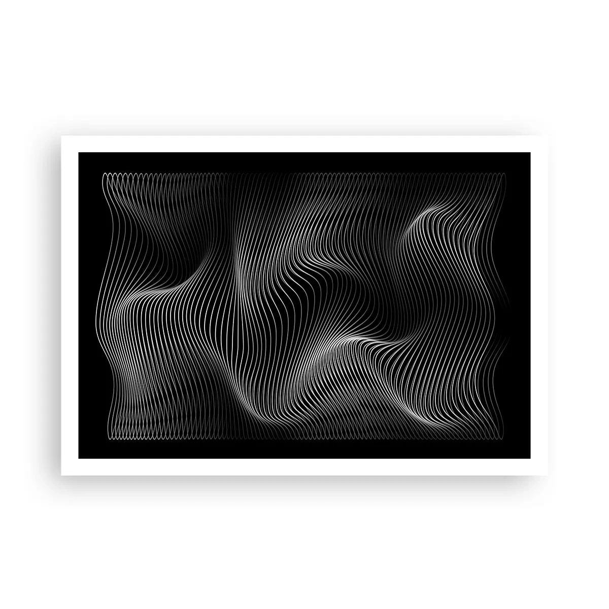 Póster - Líneas blancas abstractas sobre un fondo negro - 100x70cm - La danza de la luz en el espacio - Decoración de pared moderna para salón y dormitorio ARTTOR