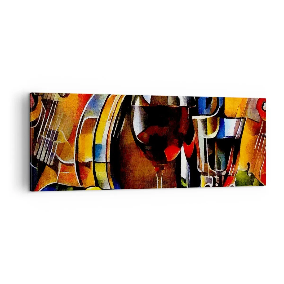 Cuadro sobre lienzo - Impresión de Imagen - Bodegón abstracto con gafas e instrumentos - 140x50cm - Y el mundo se vuelve más colorido - Decoración de pared moderna para salón y dormitorio ARTTOR