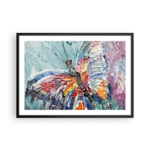 Póster en marco negro - Mariposa de empasto colorida sobre un fondo pastel - 70x50cm - Pintado por la naturaleza - Decoración de pared moderna para salón y dormitorio ARTTOR