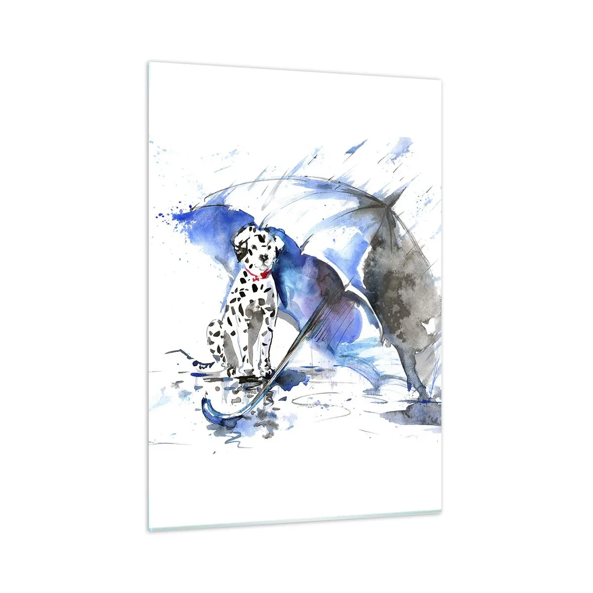 Cuadro sobre vidrio - Impresiones sobre Vidrio - Dálmata con paraguas en un entorno lluvioso - 50x70cm - Para eso está un amigo - Decoración de pared moderna para salón y dormitorio ARTTOR