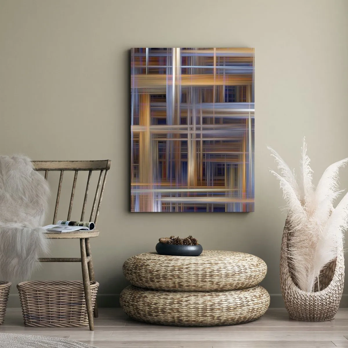 Cuadro sobre lienzo - Impresión de Imagen - Patrones geométricos abstractos en colores pastel - 50x70cm - Tejido de luz - Decoración de pared moderna para salón y dormitorio ARTTOR