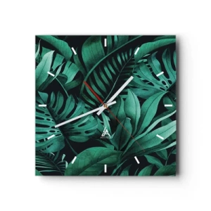 Reloj de pared - Reloj de vidrio - Profundidad del verde tropical - 40x40 cm