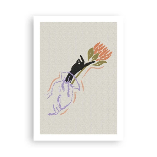 Póster - Dibujo abstracto de una mano sosteniendo un ramo de flores. - 50x70cm - Un toque fraternal - Decoración de pared moderna para salón y dormitorio ARTTOR