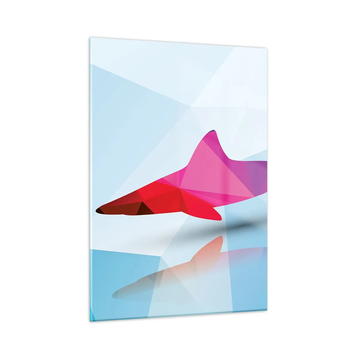 Cuadro sobre vidrio - Impresiones sobre Vidrio - Tiburón geométrico en tonos rojos y azules. - 50x70cm - Tiburón en espacio cristalino - Decoración de pared moderna para salón y dormitorio ARTTOR
