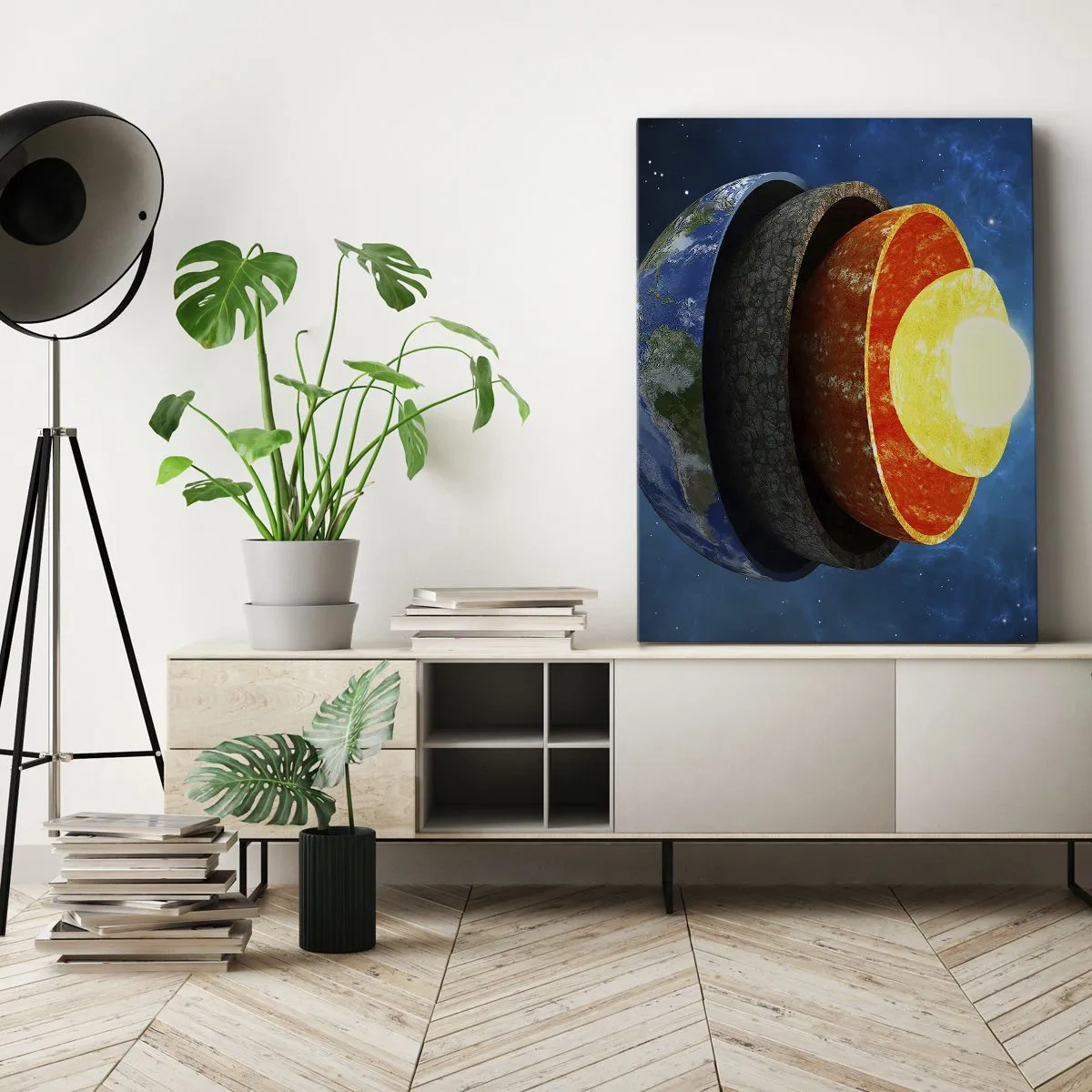 Cuadro sobre lienzo - Impresión de Imagen - Una sección transversal de la Tierra que muestra sus capas en el espacio. - 70x100cm - Una expedición a las entrañas de la Tierra - Decoración de pared moderna para salón y dormitorio ARTTOR